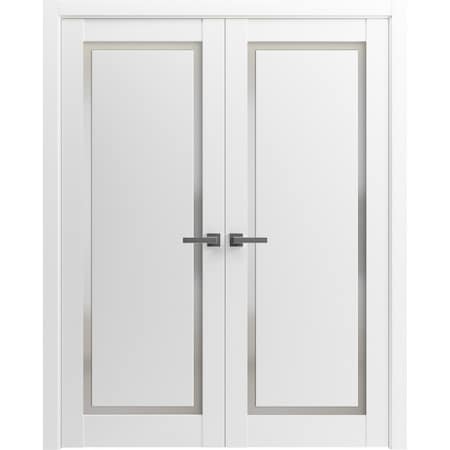 Sartodoors Sturdy Dbl Barn Door 60 x 96in, Sete 6933 Nebraska Grey W/ Frosted Glass, 13FT Rail Hangers Heavy Set SETE6933DB-NEB-6096